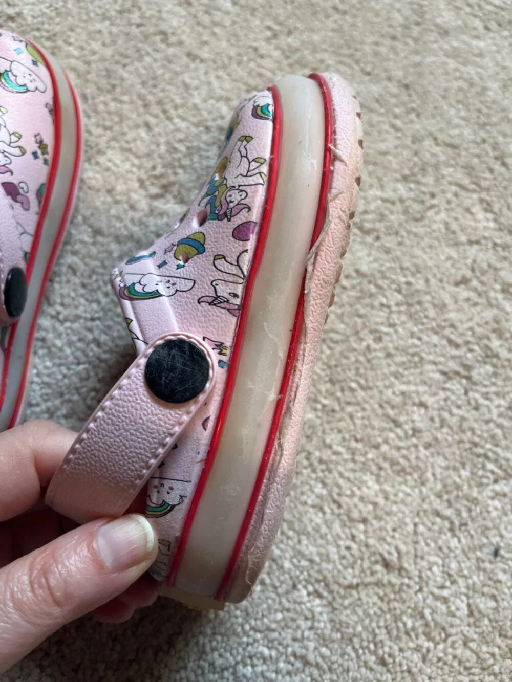 Pink Unicorn Rainbow Girls Clogs Size 25  (Previously Worn)